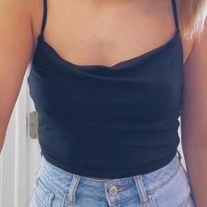 Black Cowl Neck Cropped Tank